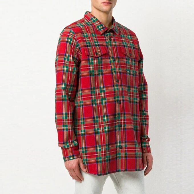 rutete skjorte Tartan-skjorte for menn Rød