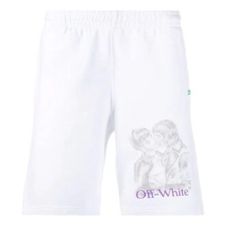 Shorts med portrettmønster, hvite