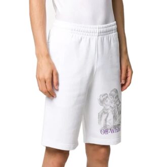 Shorts med portrettmønster, hvite
