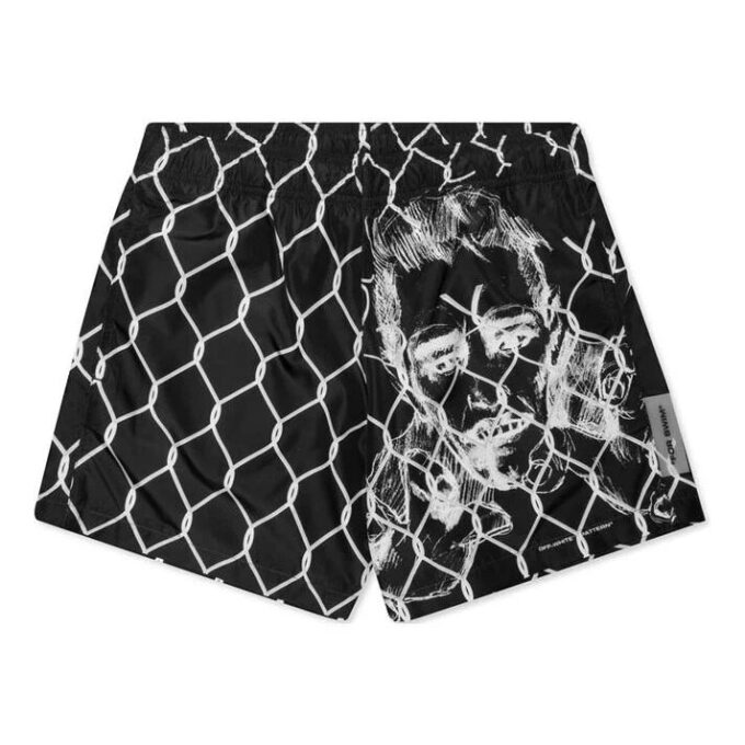 Shorts med portretttrykk, svart og hvit