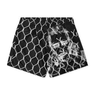 Shorts med portretttrykk, svart og hvit