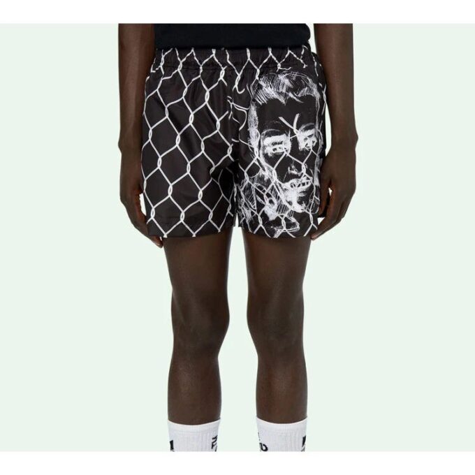 Shorts med portretttrykk, svart og hvit