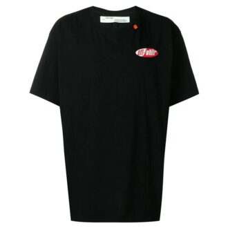 Slim Fit Split Logo Print T-skjorte /Hvit/Rød