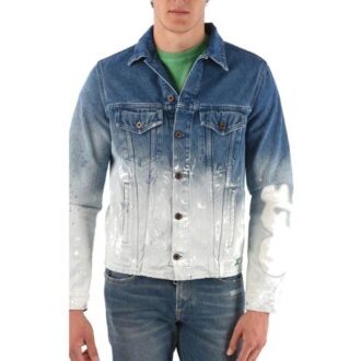 Splash Ink Gradient Denimjakke Løs passform Grå Hvit