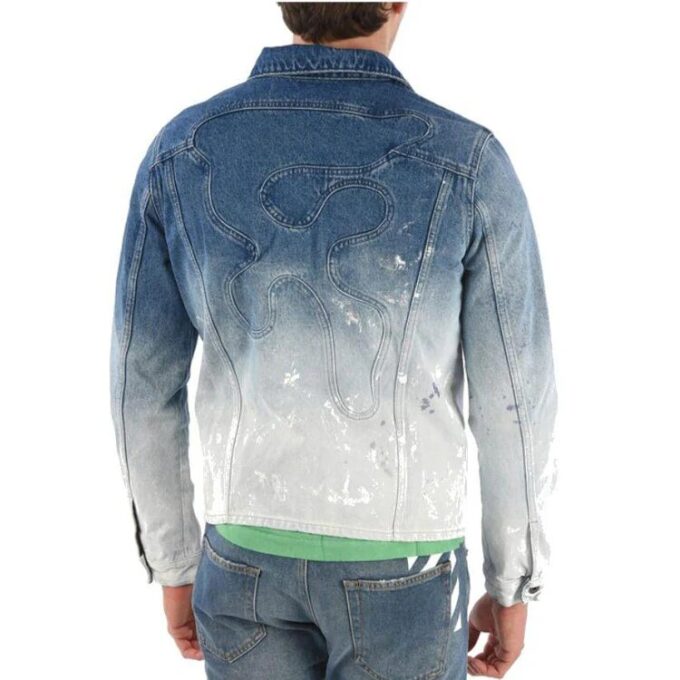Splash Ink Gradient Denimjakke Løs passform Grå Hvit