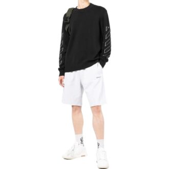Sportsshorts i ensfarget med logo-trykk og elastisk linning, versjon hvit