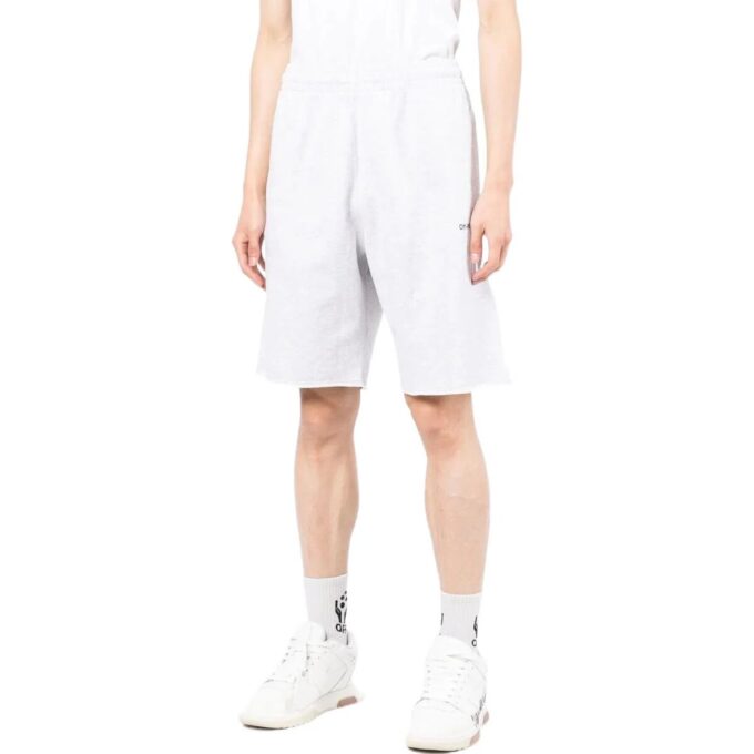 Sportsshorts i ensfarget med logo-trykk og elastisk linning, versjon hvit