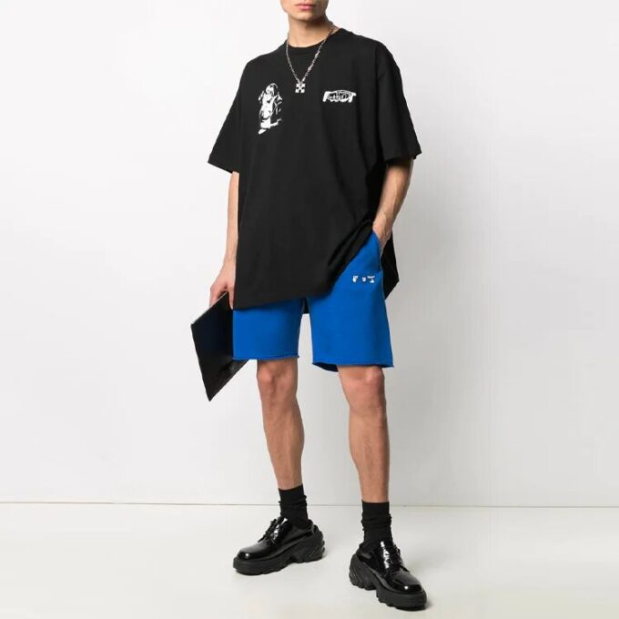 Sportsshorts med logotrykk, slim fit-versjon, blå