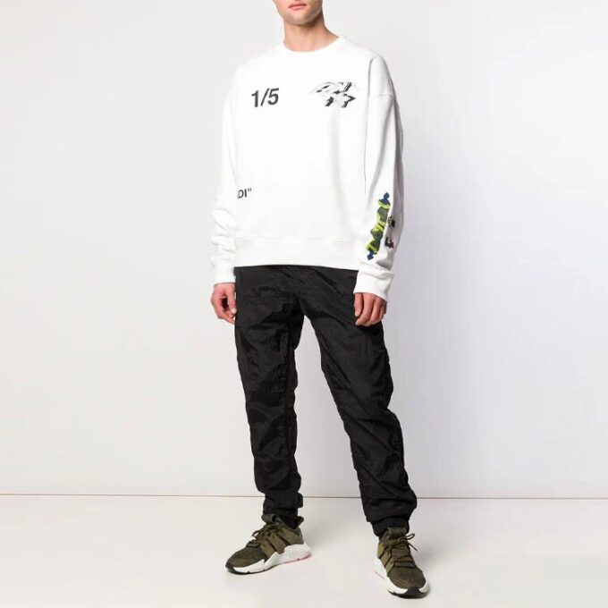 SS19 Fleece med tegneseriefigurer for menn, hvit