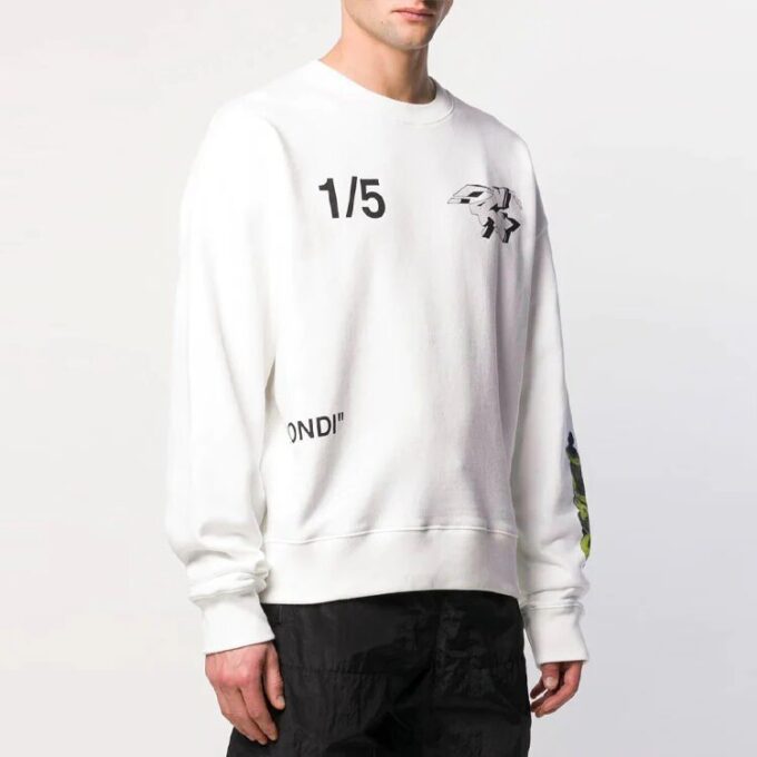 SS19 Fleece med tegneseriefigurer for menn, hvit