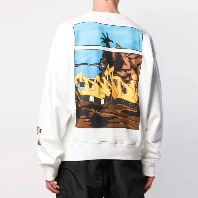 SS19 Fleece med tegneseriefigurer for menn, hvit