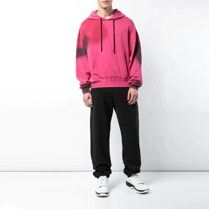SS19 spray Bomullsfleece med hette for menn, rosa