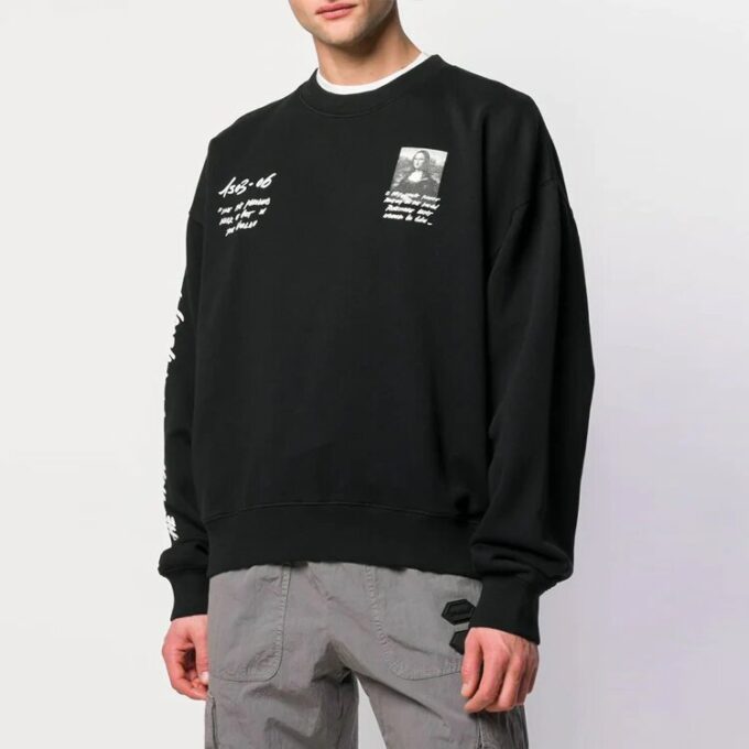 SS19 Svart herre-genser med Mona Lisa-logo og rund hals