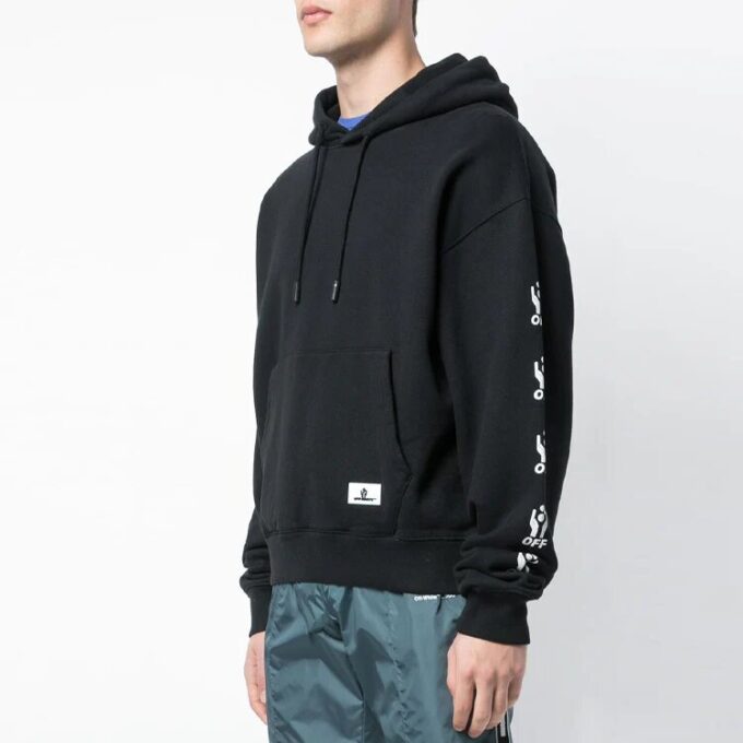 SS19 Trykt hettefleece for menn, svart