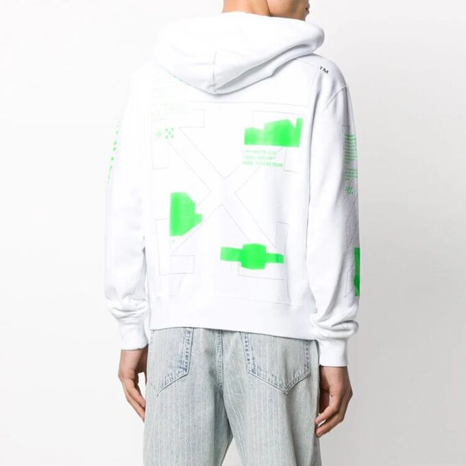 SS20 Hvit hettegenser med Arrows på ryggen, skisse, herre, logo, normal passform