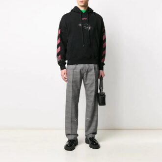 SS20 Spider Arrows-trykk, fleece med hette, menn, svart