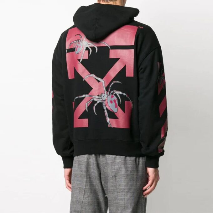 SS20 Spider Arrows-trykk, fleece med hette, menn, svart