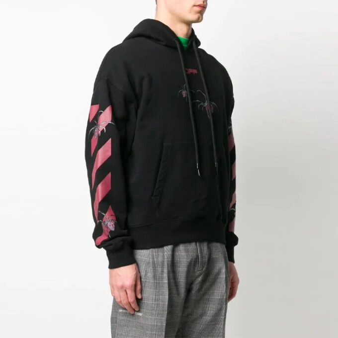 SS20 Spider Arrows-trykk, fleece med hette, menn, svart