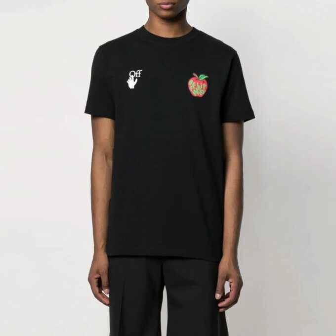 SS21 Arrow Apple-trykk, uformelle kortærmede Shorts, standardversjon, svart