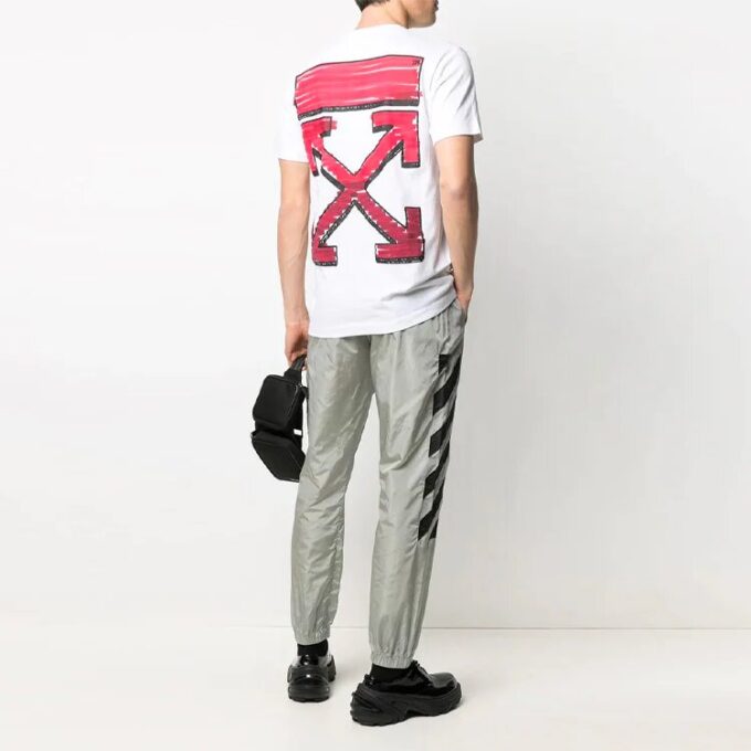 SS21 Back Arrow Logo-trykk Rundhalset genser med korte ermer Hvit