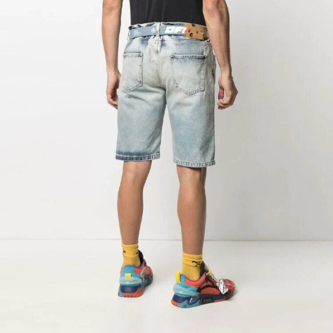 SS21 Belte med logotrykk, Denim Shorts, blå