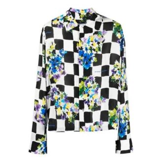SS21 Blomstertrykk, rutete revers, langermet skjorte, slim fit-versjon, svart