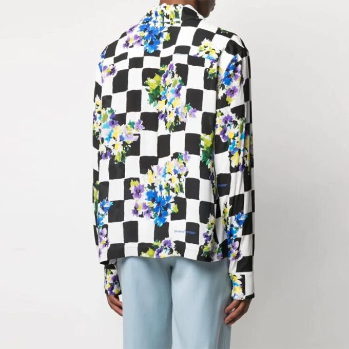 SS21 Blomstertrykk, rutete revers, langermet skjorte, slim fit-versjon, svart