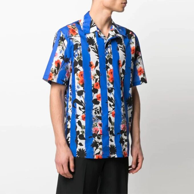 SS21 Blomstertrykk Stripe Kortærmet Shorts-versjon Blå