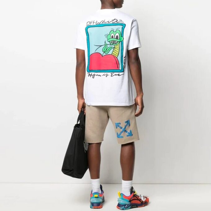 SS21 Brystlogo-trykk Rund hals Shorts Kort erme Vanlig versjon Hvit