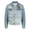 SS21 Denimjakke med Apple-logomønster, løs passform, blå