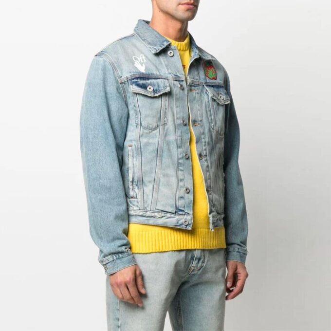 SS21 Denimjakke med Apple-logomønster, løs passform, blå