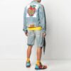 SS21 Denimjakke med Apple-logomønster, løs passform, blå