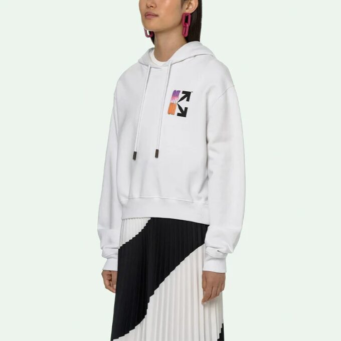 SS21 Hettegenser med gradientpil-trykk, uformell standardversjon, unisex, hvit