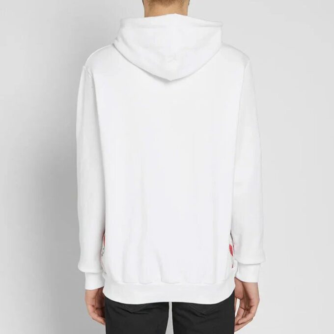 SS21 hettegenser med logo-trykk, lange ermer, løs passform, hvit
