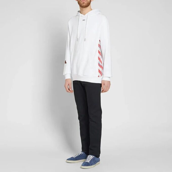 SS21 hettegenser med logo-trykk, lange ermer, løs passform, hvit