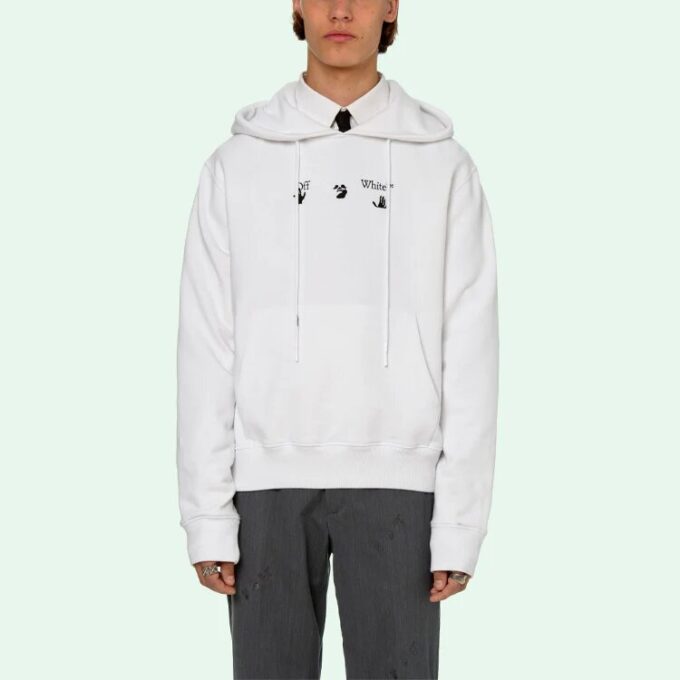 SS21 Langermet hettegenser med trykt logo, hvit