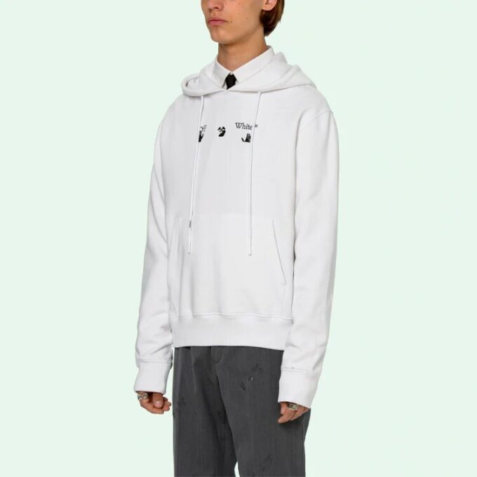 SS21 Langermet hettegenser med trykt logo, hvit