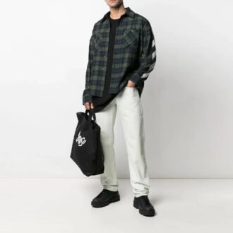 SS21 Langermet skjorte i flanell med rutemønster og striper, grønn
