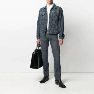 SS21 Logo mønstertrykk denimjakke løs passform denimblå