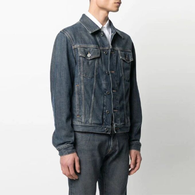 SS21 Logo mønstertrykk denimjakke løs passform denimblå