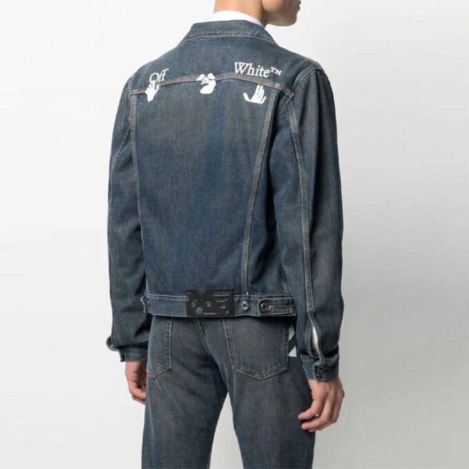SS21 Logo mønstertrykk denimjakke løs passform denimblå