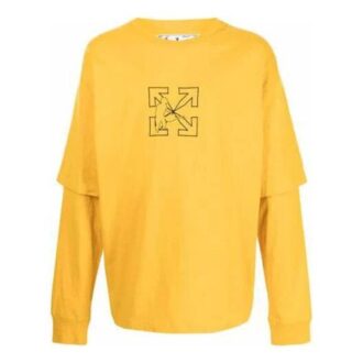 SS21 Logo-trykk, ensfarget bomull, rund hals, lange ermer, standardversjon, gul