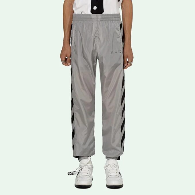 SS21 Logo-trykk Stripe Sports lange bukser lysegrå