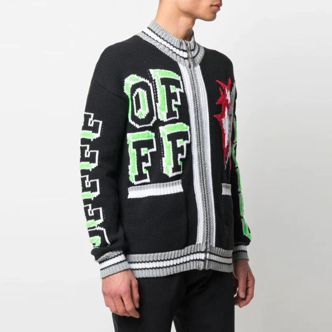 SS21 Mønstret cardigan med glidelås, svart