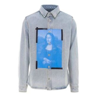 SS21 trykt mønster, revers, langermet Denim-skjorte, blå