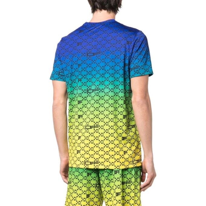 SS22 Alfabetisk geometrisk mønster, heltrykk, gradient, kort ermet, blå