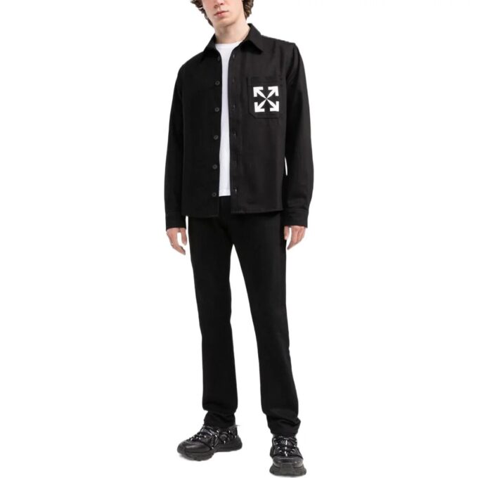 SS22 Arrow Logo-mønster Denim Langermet skjorte Svart