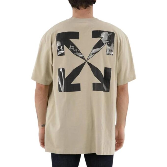 SS22 Geometri pil-trykk rund hals kort ermet beige