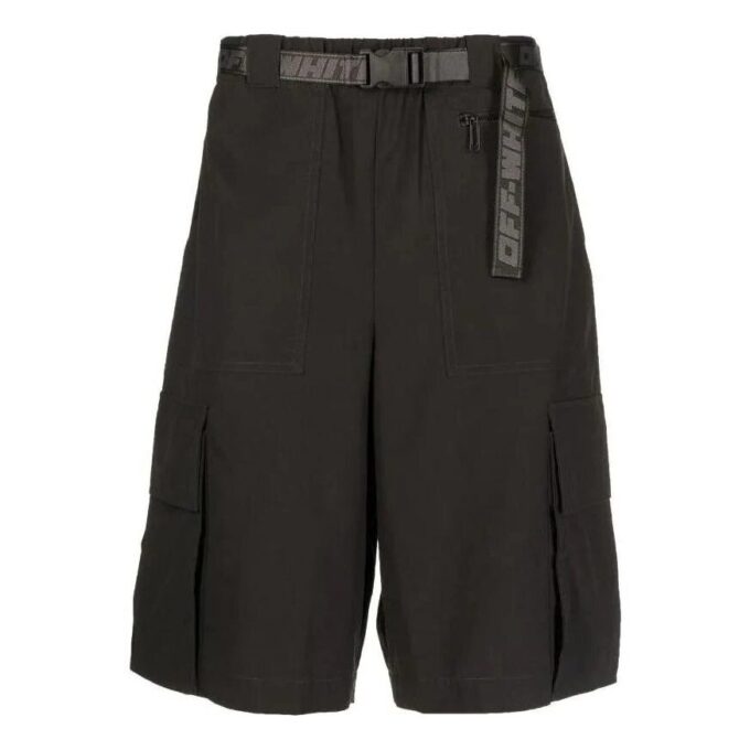 SS22 Industrielle ensfargede belte-casualshorts i svart