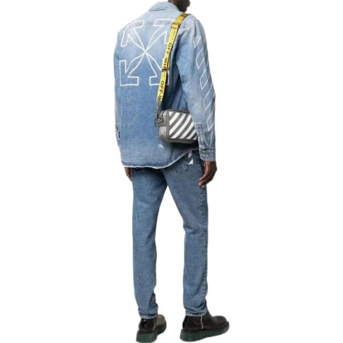 SS22 Langermet skjorte i Denim med trykt logo, vanlig versjon, blå